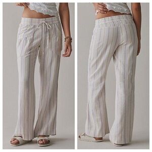 Kimchi Blue Simone Linen-Blend Flare Pant Pockets Drawstring Wide Leg Striped